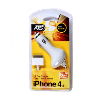 ATS 1A Автомобильное зарядное устройство для iPhone 4/4S со встроенным 1.5М Lightning кабелем ATS 1A Автомобильное зарядное устройство для iPhone 4/4S со встроенным 1.5М Lightning кабелем