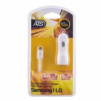 ATS 2.1A Двойное USB автомобильное зарядное устройство со съемным 1.5M Micro USB кабель