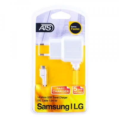 ATS 1A Micro USB Сетевое зарядное устройство со встроенным 1.5M кабелем