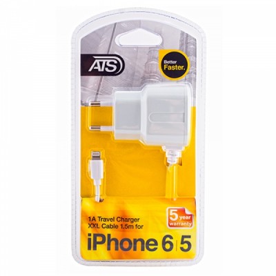 ATS 1A iPhone 6 Сетевое зарядное устройство со встроенным 1.5M Lightning кабелем