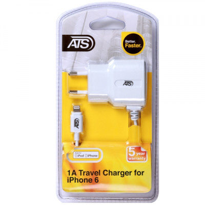 ATS 1A iPhone 6 Сетевое зарядное устройство (MFI) со встроенным 1.5M Lightning кабелем